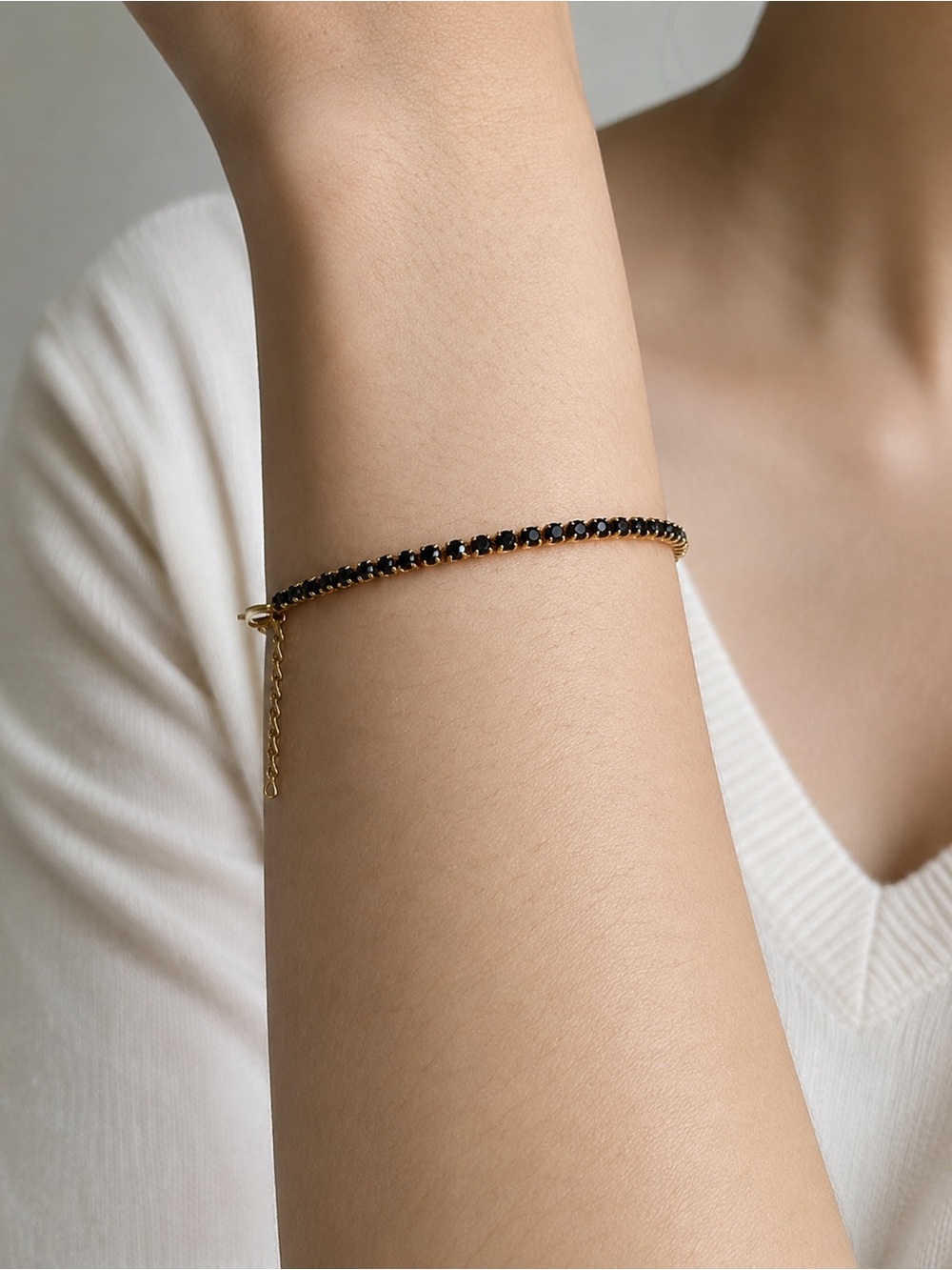 18K Gold PVD Black CZ Tennis Chain Bracelet
